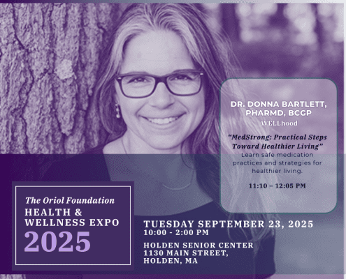 Photo of Dr. Donna Bartlett, guest speaker at the Oriol Foundation Health & Wellness Expo 2025, presenting “MedStrong: Practical Steps Toward Healthier Living” on September 23, 2025, at the Holden Senior Center in Holden, MA.