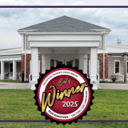 Exterior view of Holden Rehabilitation & Skilled Nursing Center with a “Best of Your Hometown 2025 Winner” award seal overlayed on the photo.