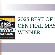 2025 Best of Central Massachusetts Winner badge displayed on a clean white background with subtle purple gradient design accents.