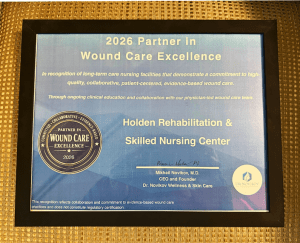 2026 Partner in Wound Care Excellence award plaque presented to Holden Rehabilitation & Skilled Nursing Center