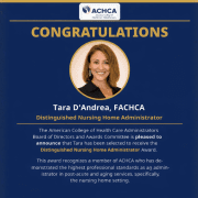 Tara D’Andrea recognized by ACHCA as Distinguished Nursing Home Administrator for excellence in post-acute care leadership