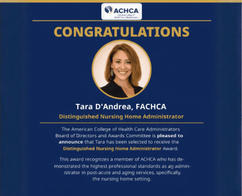 Tara D’Andrea recognized by ACHCA as Distinguished Nursing Home Administrator for excellence in post-acute care leadership