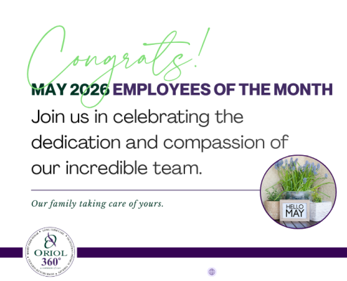 May 2026 Employees of the Month at Oriol Health Care recognition graphic