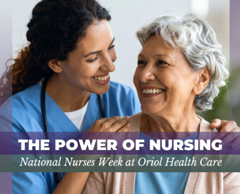 Nurse providing compassionate care to an older adult resident during National Nurses Week