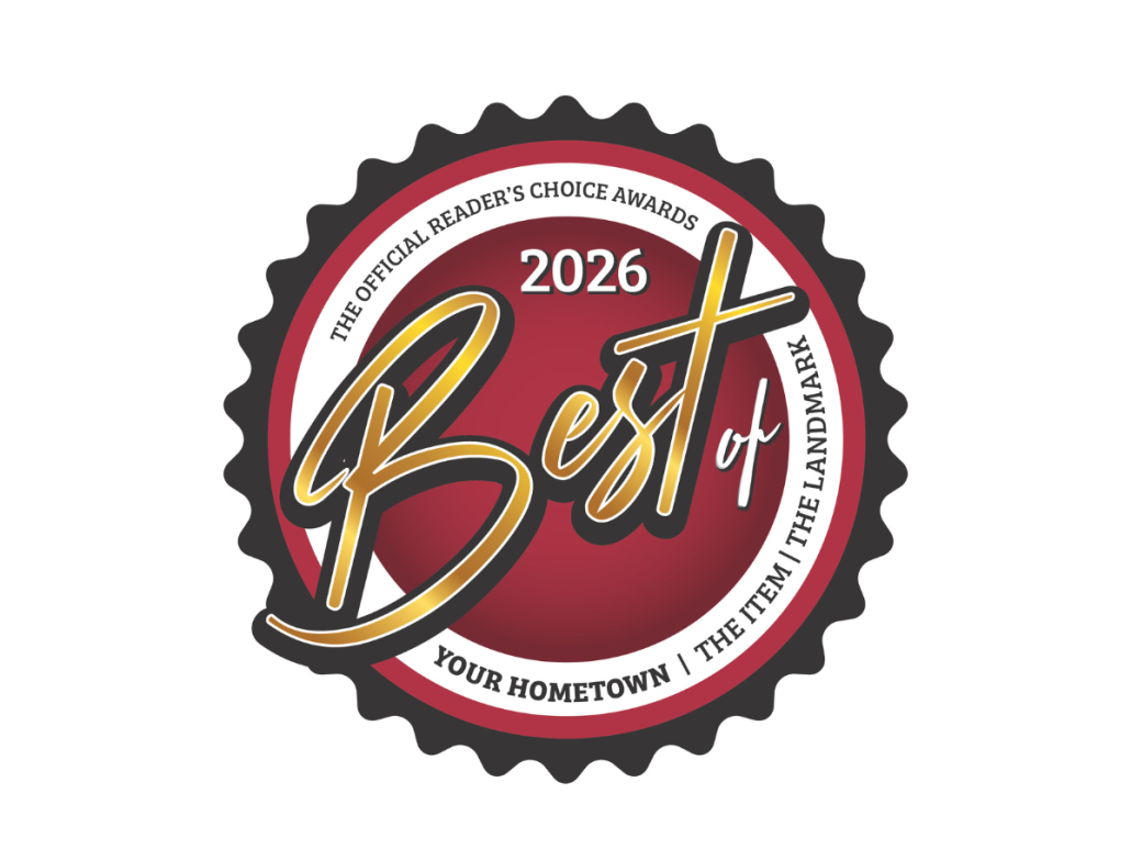 2026 Best of Your Hometown Awards logo promoting voting for the Oriol Health Care family, finalists in nine categories presented by The Landmark and The Item.