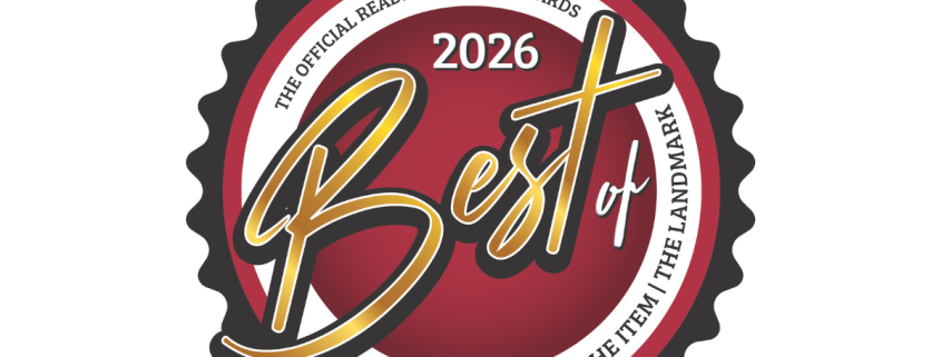 2026 Best of Your Hometown Awards logo promoting voting for the Oriol Health Care family, finalists in nine categories presented by The Landmark and The Item.