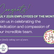 July 2026 Employees of the Month recognized by Oriol Health Care, featuring Diahann Werme, Ana Perez De Fernandez, and Christine MacDonald.